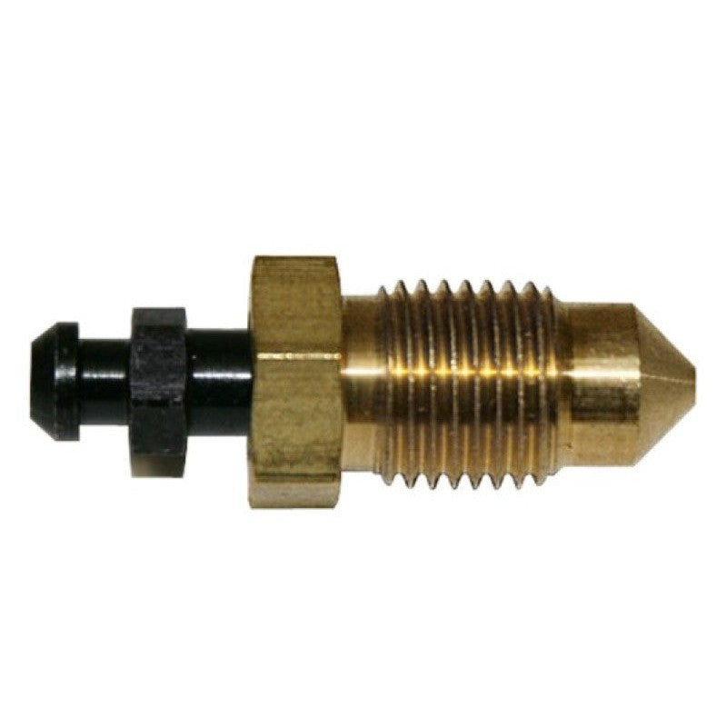 Four Wilwood M10 steel brake caliper bleed screws with precision threads and tapered seats.