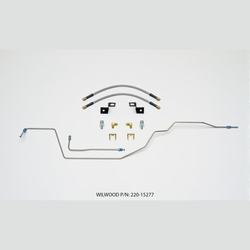 Wilwood 14-inch stainless steel braided brake flexline with -3 AN, M10-1.0 IF, and 1/8 NPT 90-degree fittings.