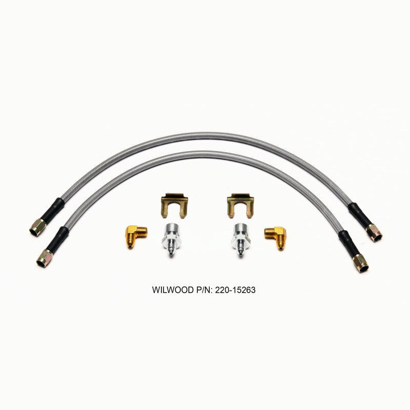 Wilwood 18-inch stainless steel braided brake flexline with M10x1.50 IF and 90-degree NPT fittings.