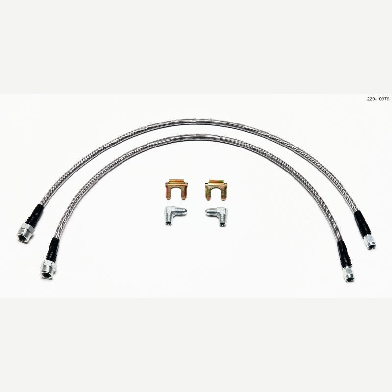 Wilwood 220-10979 Front Flexline Kit featuring braided stainless steel brake lines and fittings for GM 1500/2500 trucks.