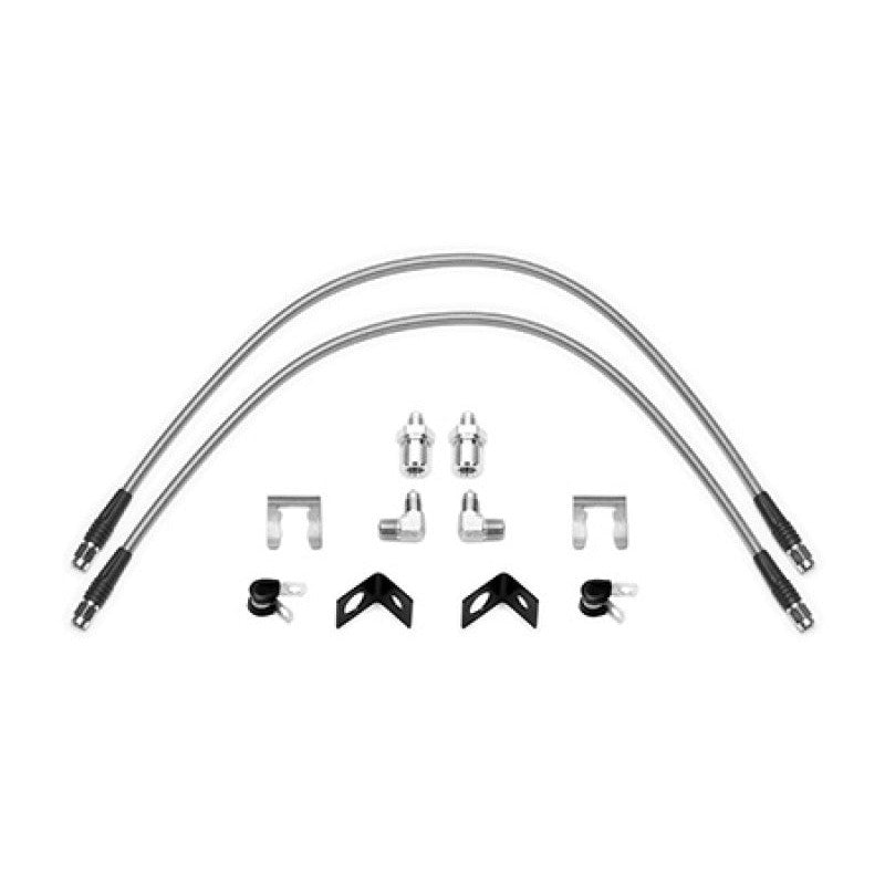 Wilwood 25-inch stainless steel braided brake line with a 90-degree fitting and 3/8-24 female adapter.