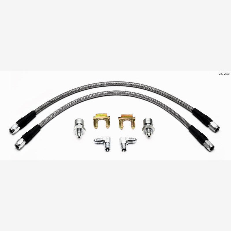 Wilwood 220-7699 stainless steel braided front brake Flexline kit with fittings for 1955-1957 Chevy.