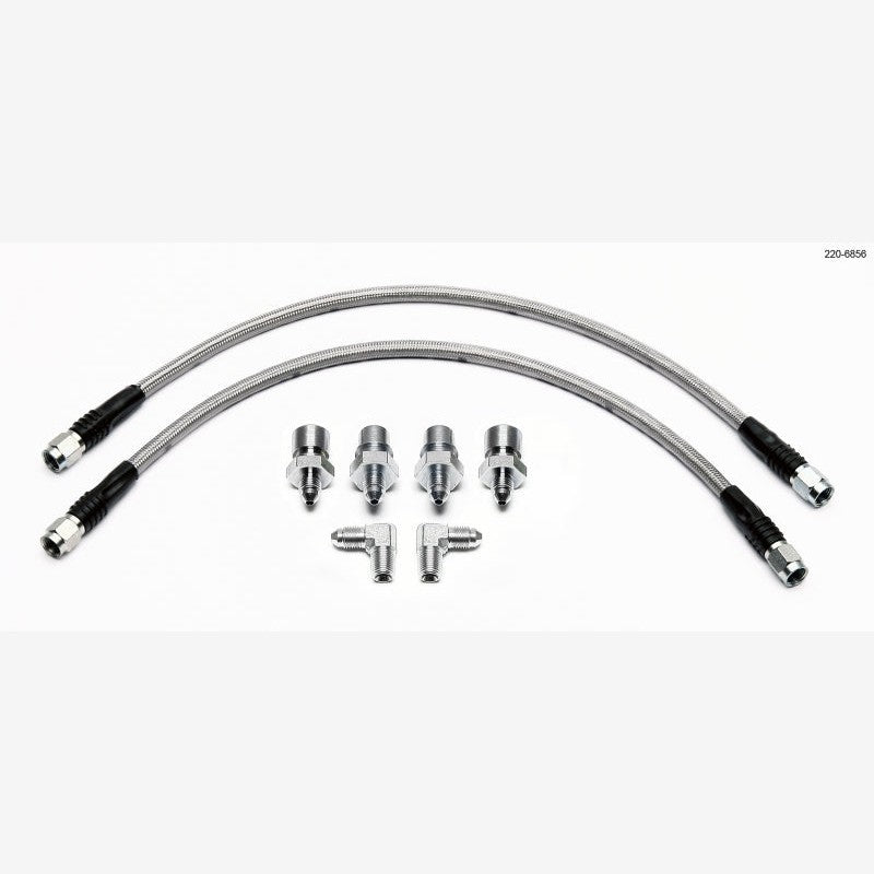 Wilwood stainless steel braided brake lines with 90-degree fittings for 1993-2002 Camaro rear Dynalite calipers.