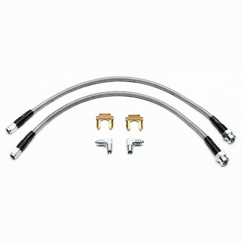 Wilwood 220-8176 stainless steel braided front brake flexline kit with fittings for SL4 and SL6 calipers.