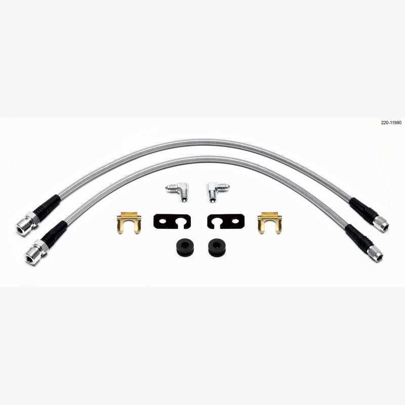 Wilwood 220-11980 stainless steel braided front brake lines with fittings for 2006-up Honda Civic.