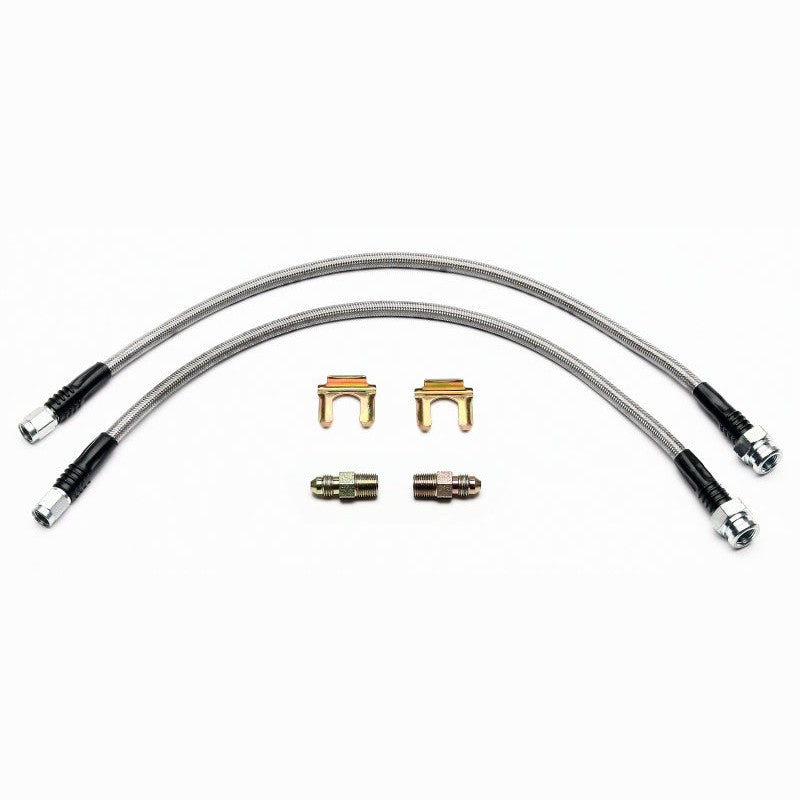 Wilwood 220-9199 braided stainless steel front brake flexlines and fittings for Nissan 240SX with FSL4 calipers.