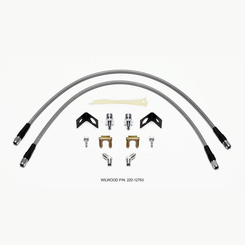 Wilwood 220-12763 front stainless steel braided flexline kit with 3/8-24 IF to 45 degree fittings.