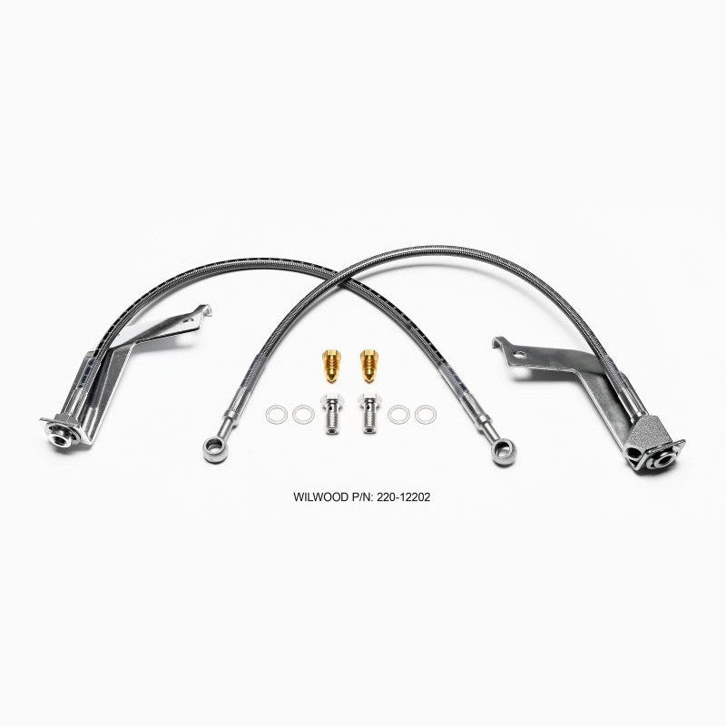 Wilwood braided stainless steel rear brake flexline kit with fittings for 1999-2004 Ford Mustang GT