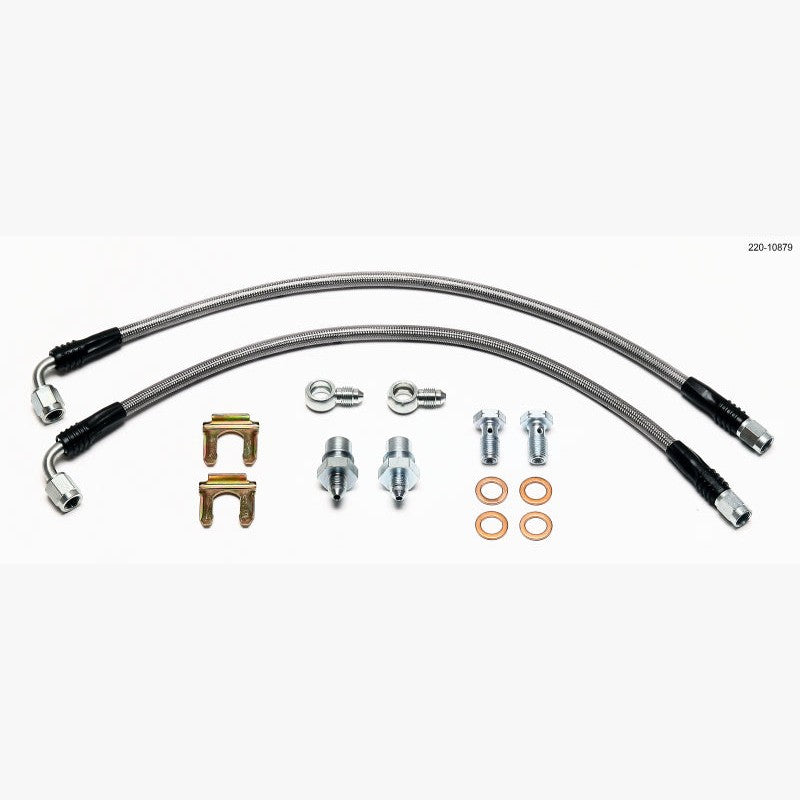 Wilwood Flexline rear braided stainless steel brake lines with high-pressure fittings for Mini Cooper CPB calipers