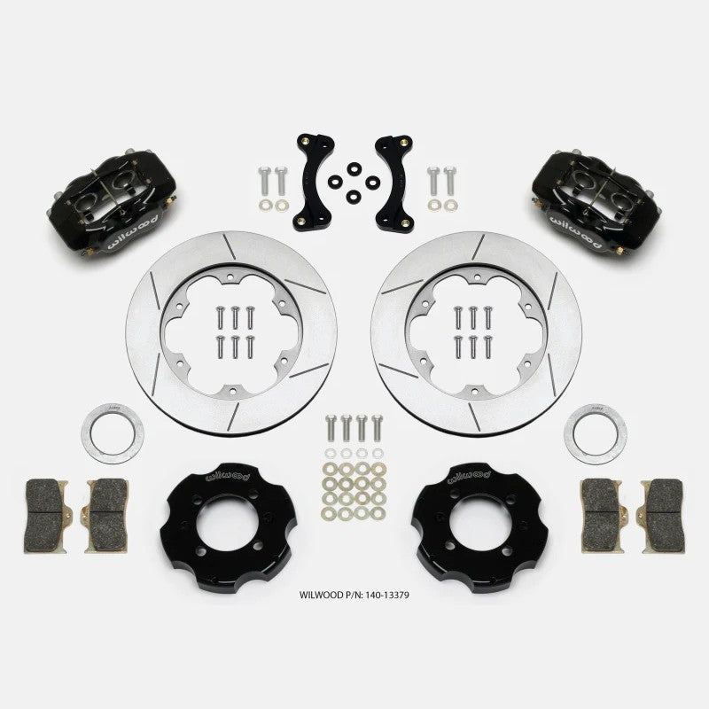 Wilwood Forged Dynalite front brake kit featuring 11-inch two-piece GT rotors and forged aluminum 4-piston calipers.