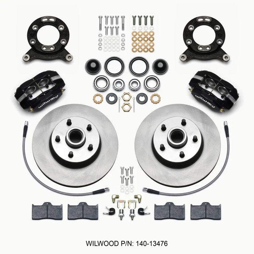 Wilwood Forged Dynalite-M front disc brake kit featuring 4-piston calipers and one-piece hub and rotor assemblies.