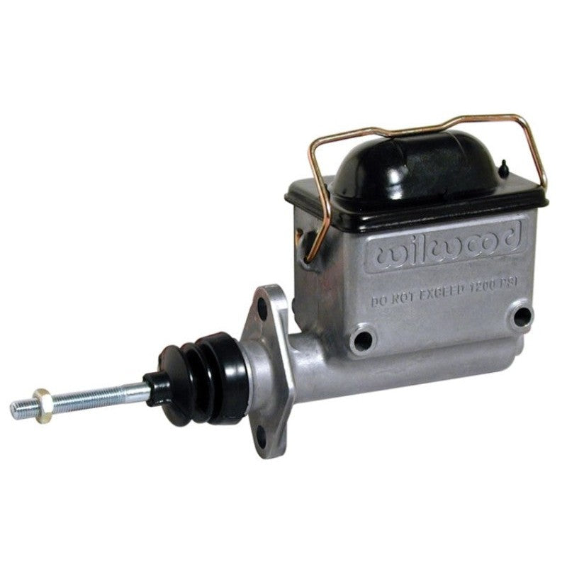 Wilwood high volume die-cast aluminum master cylinder with 7/8 inch bore and steel lid with bellows gasket.