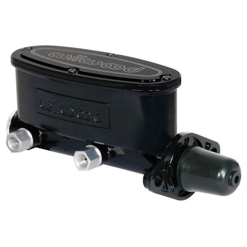Wilwood black e-coat tandem aluminum master cylinder with 1-inch bore and dual side fluid outlets