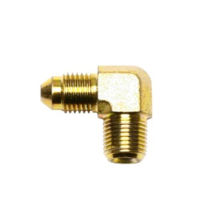 Wilwood 90-degree inlet fitting adapter with 1/8-27 NPT and -3 AN male threads