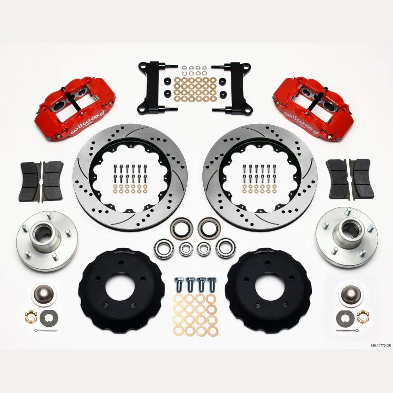 Wilwood Narrow Superlite 6R front hub kit with red 6-piston calipers and 14-inch drilled and slotted rotors
