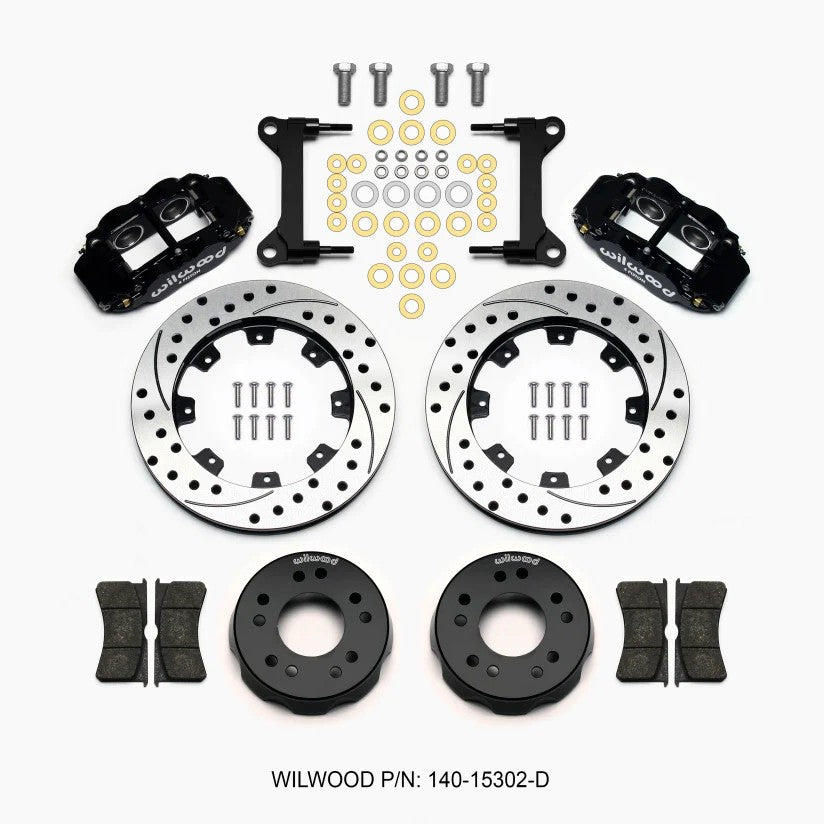 Wilwood Forged Narrow Superlite 6R front brake kit with 12.19-inch drilled rotors and black 6-piston calipers