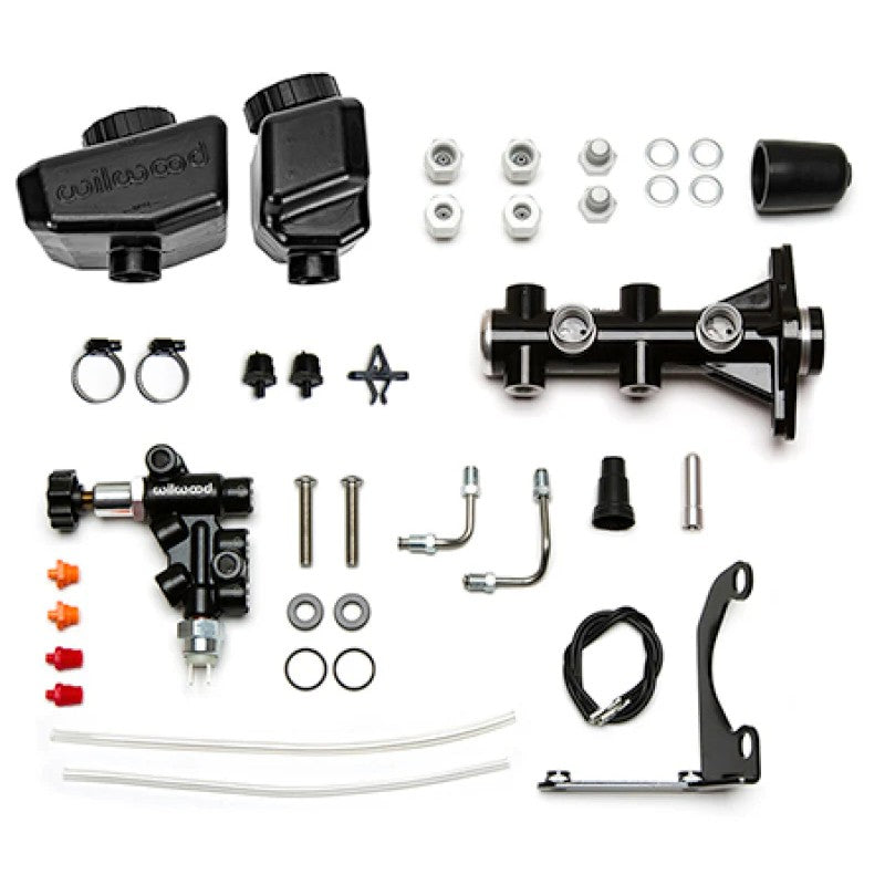 Wilwood black remote tandem master cylinder kit including mounting bracket and proportioning valve