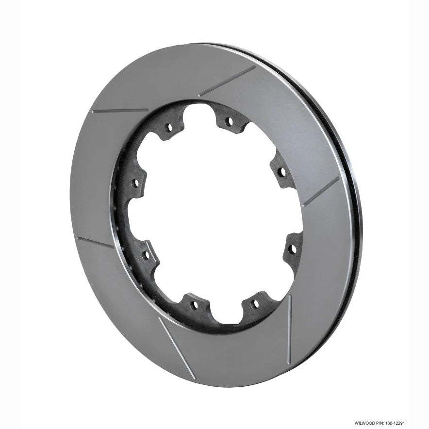 Wilwood GT36 Spec-37 curved vane brake rotor with asymmetrical face slots and an 8 on 7.00 inch mounting pattern.