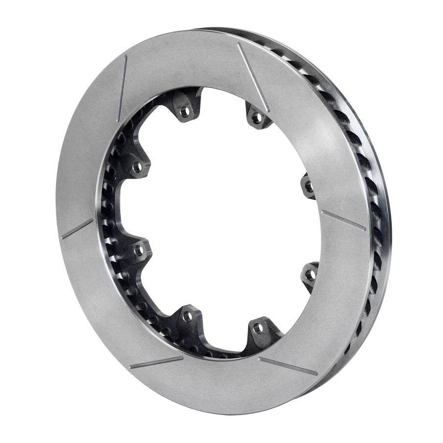 Wilwood GT 48 Spec-37 curved vane racing rotor with asymmetrical face slots and 8-lug mounting pattern.