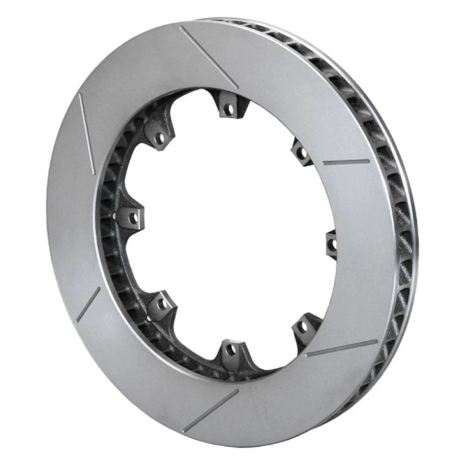 Wilwood GT48 Spec-37 curved vane brake rotor with asymmetrical face slots and 8-bolt mounting pattern.