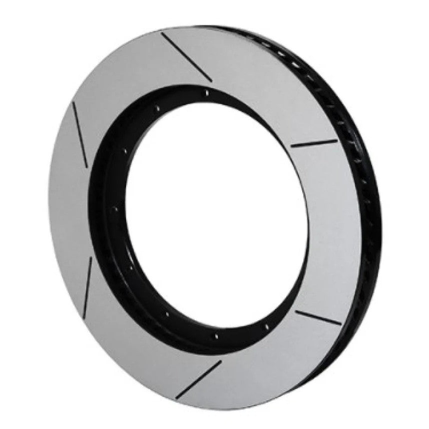 Wilwood GTB 60 Spec-37 black e-coated curved vane brake rotor with asymmetrical face slots.
