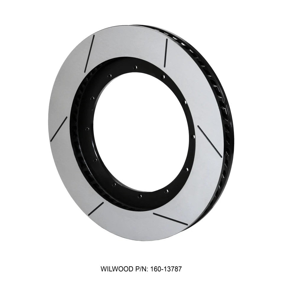 Wilwood GTB 60 Spec-37 16-inch curved vane brake rotor with black e-coat and GT asymmetrical face slots.