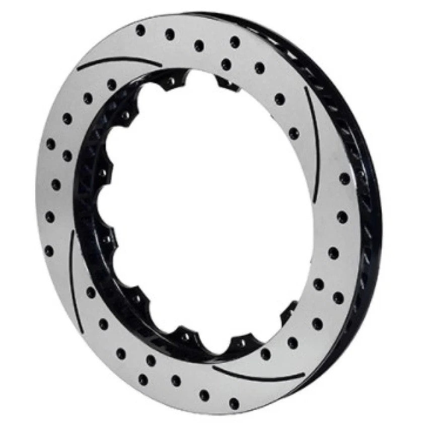 Wilwood SRP48 black drilled and slotted directional brake rotor with 12 on 8.75 inch bolt circle mounting pattern