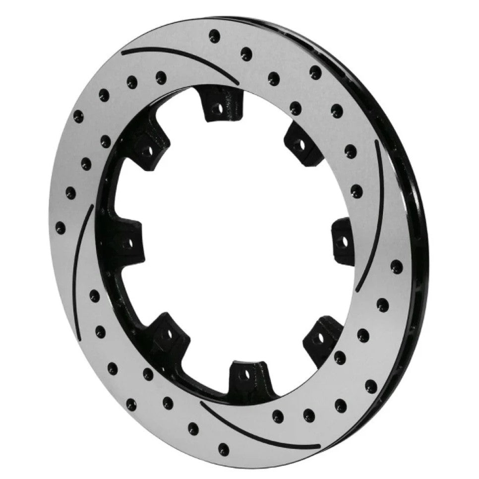 Wilwood UL32 SRP series drilled and slotted black iron brake rotor, left-hand directional, 12.19-inch diameter.