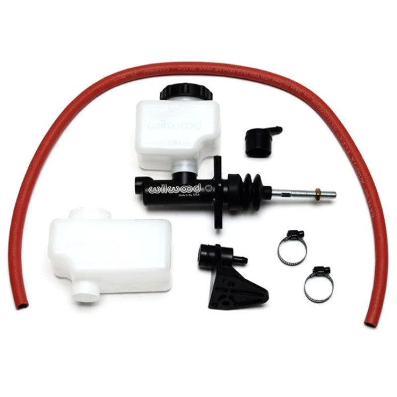 Wilwood 260-13622 black E-coated compact combination master cylinder with 1-inch bore and banjo outlet.