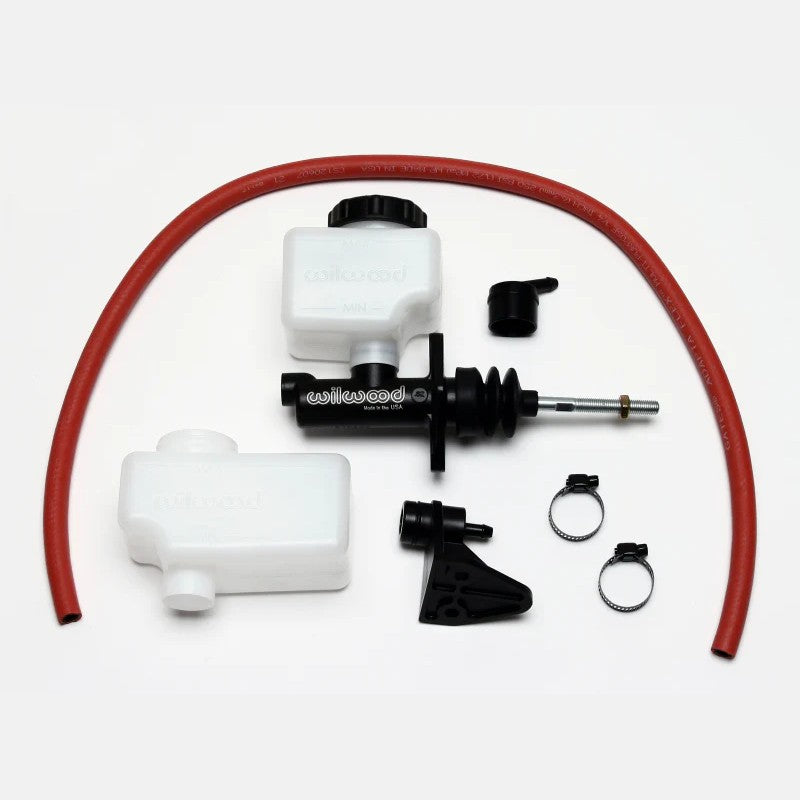 Wilwood black E-coated compact combination master cylinder with fluid reservoir and mounting hardware