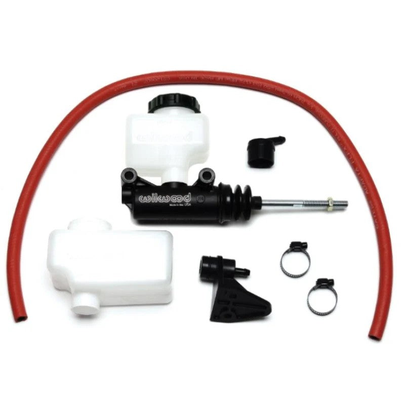Wilwood black E-coated aluminum compact side mount master cylinder with 7/8 inch bore and fluid reservoir kit