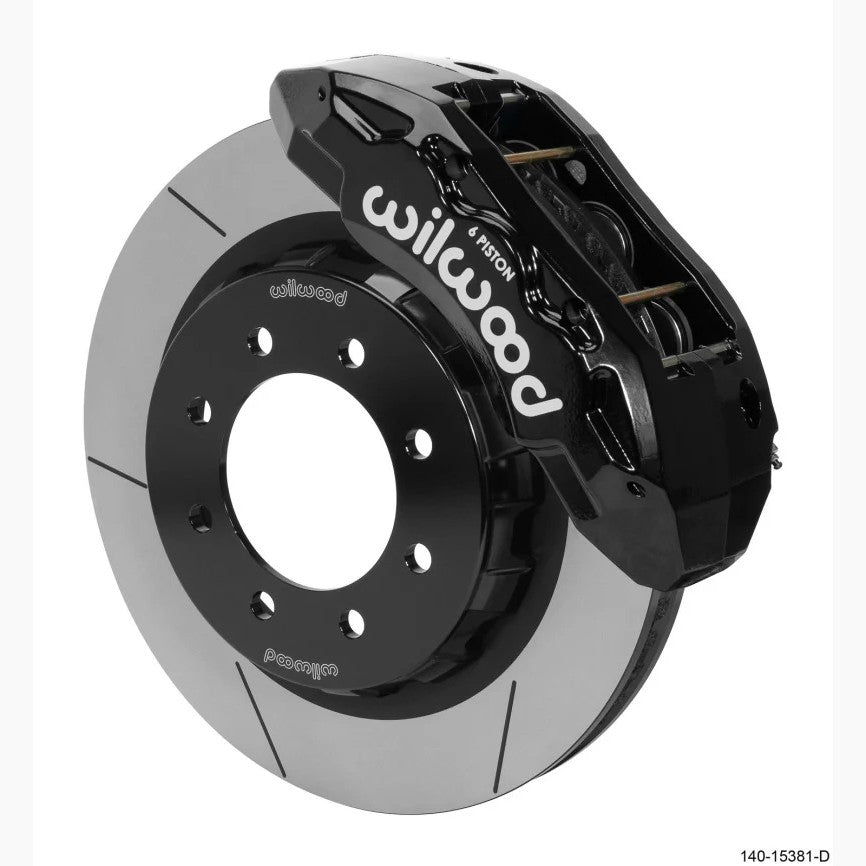 Wilwood TX6R Tactical Xtreme front brake kit with 6-piston calipers, 16-inch rotors, and stainless steel lines.