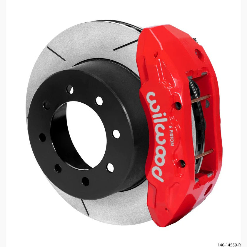 Wilwood TX6R red 6-piston calipers and 15.50-inch GTB alloy rotors for 2013-2017 Ford F-250 and F-350 4WD.