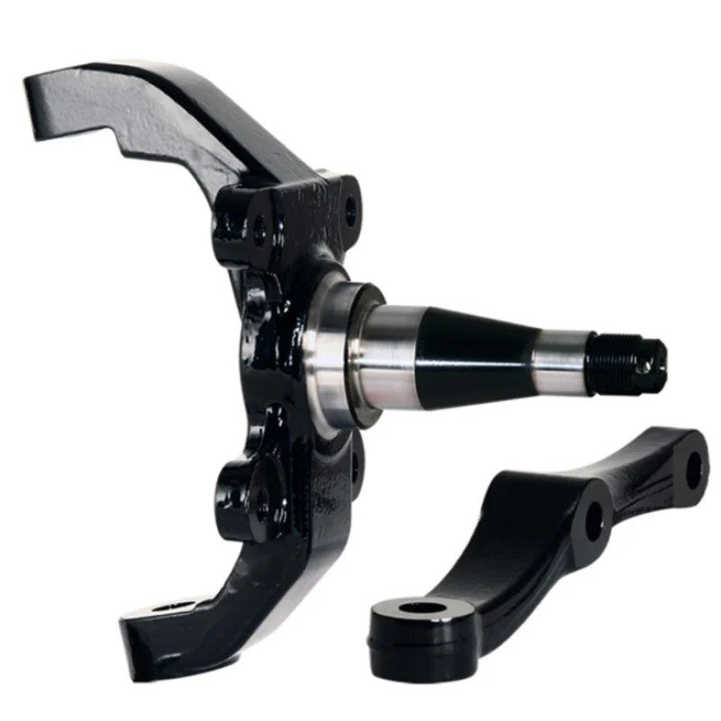 Wilwood WWE Pro Spindle with 2-inch drop and attached steering arm for Mustang II suspension.