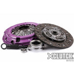 XClutch Stage 1 sprung organic clutch disc, heavy duty pressure plate, release bearing, pilot bearing, and alignment tool.