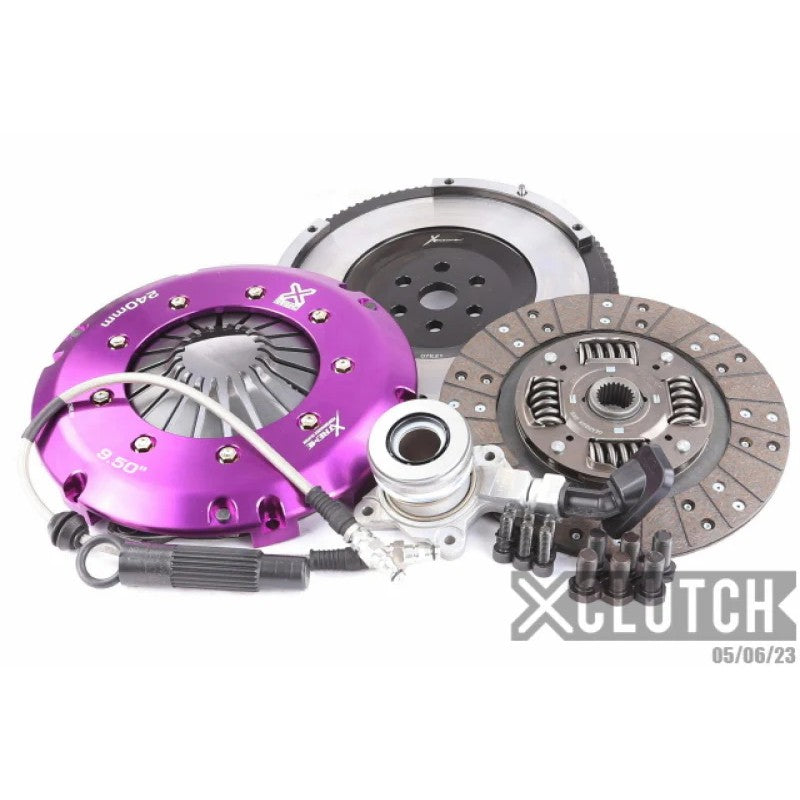 XClutch Stage 1 sprung organic clutch kit featuring pressure plate, friction disc, and hydraulic release bearing.