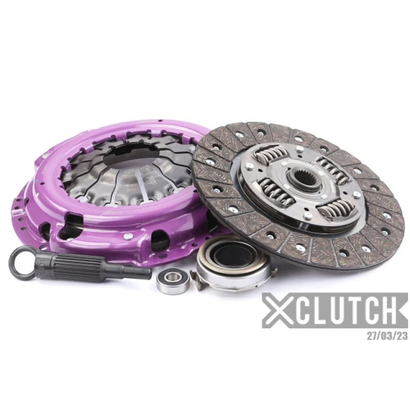 XClutch Stage 1 clutch kit featuring sprung organic disc, heavy duty pressure plate, release bearing, and alignment tool.