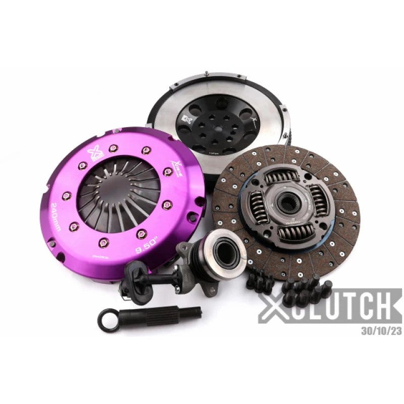 XClutch Stage 1 Sprung Organic Clutch Kit with pressure plate, friction disc, and hydraulic release bearing.