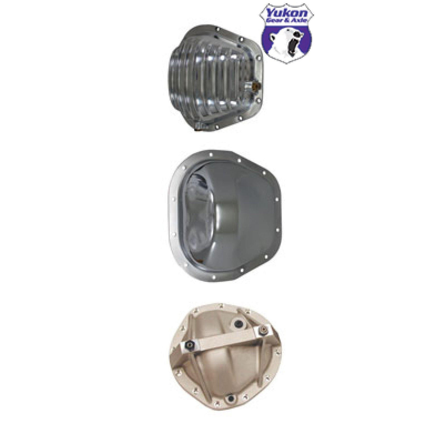 Yukon Gear chrome plated steel differential cover for GM 8.5 inch 10-bolt front axles.