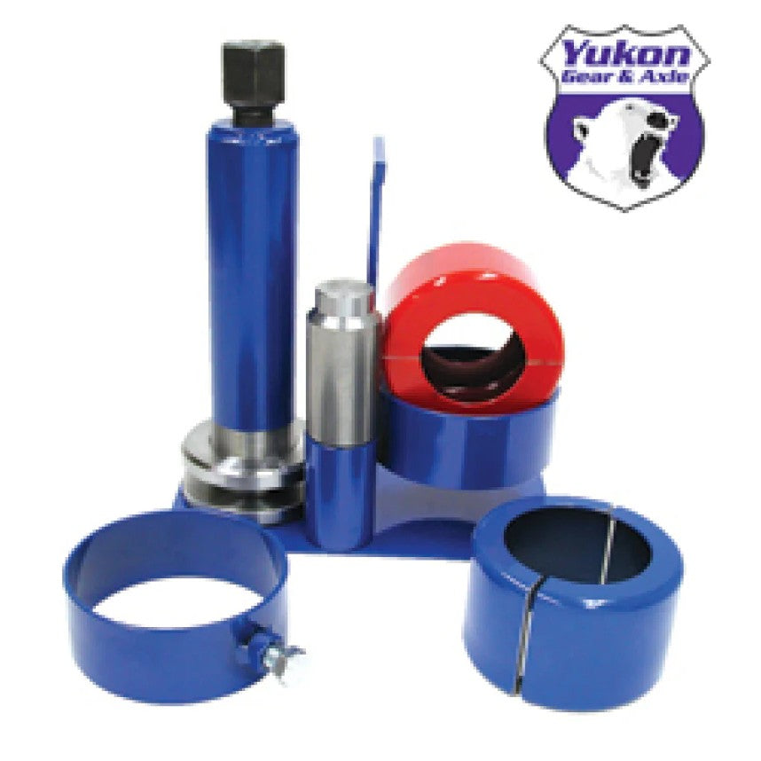 Yukon Gear YT P22 carrier bearing puller kit with XHD clamshells and black bench-top storage stand.