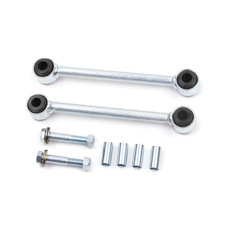 Zinc plated 5/8-inch solid steel front sway bar links with black urethane bushings for 2007-2018 Jeep Wrangler JK.