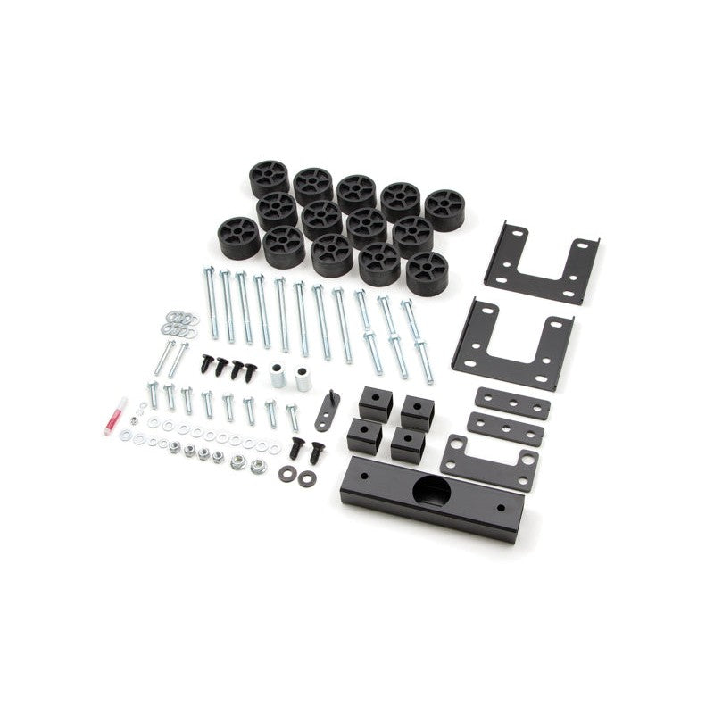 Zone Offroad 1.5-inch body lift kit components including lift blocks, bumper brackets, and high-strength hardware.