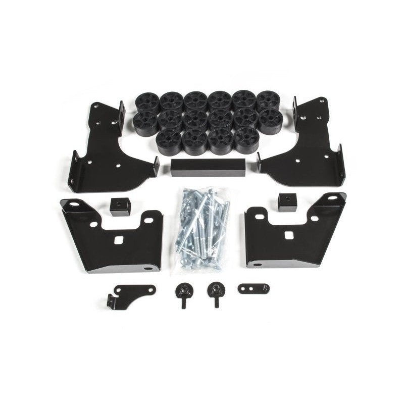 Zone Offroad 1.5-inch body lift kit with lift blocks, bumper brackets, steering extension, and Grade 8 hardware.