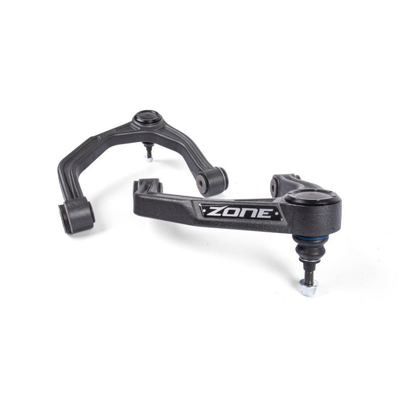 Zone Offroad Adventure Series cast ductile iron upper control arms with rubber bushings and greaseable ball joints.