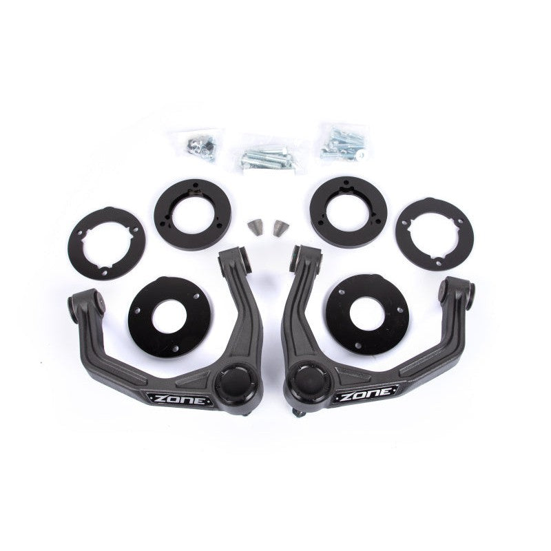 Zone Offroad Adventure Series leveling kit with black upper control arms and strut spacers for Chevy ZR2 and GMC AT4X