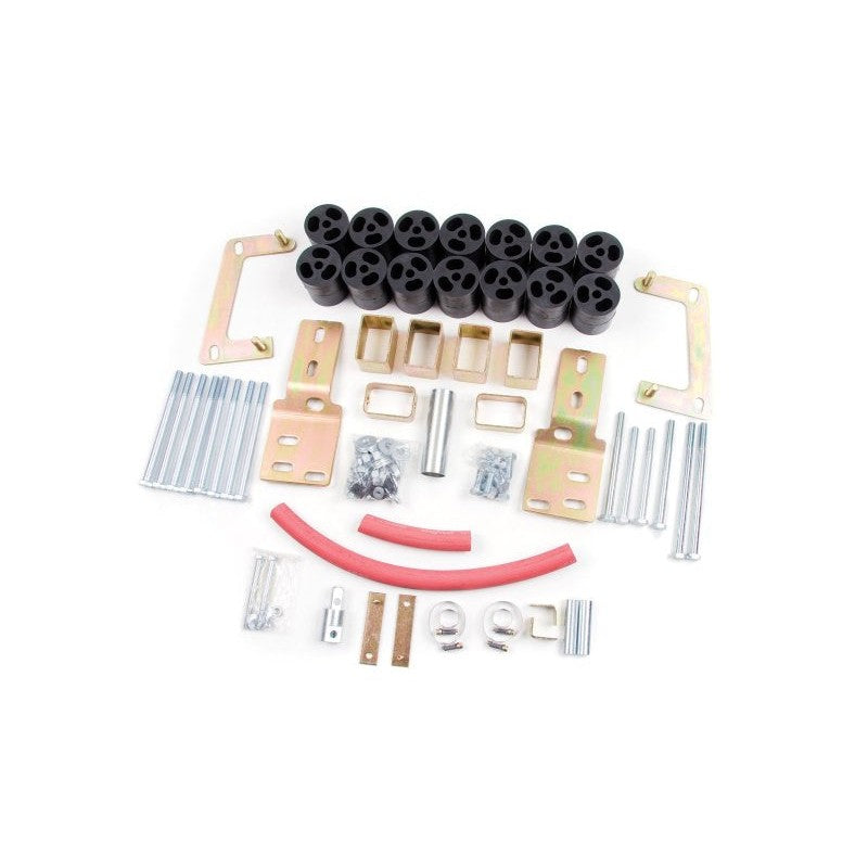 Zone Offroad ZONF9378 3-inch body lift kit featuring nylon blocks, bumper brackets, and steering extension for Ford Ranger.